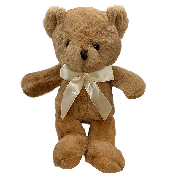 Urso de Pelúcia com Laço Creme - Marrom - 28cm - 1 unidade - Rizzo