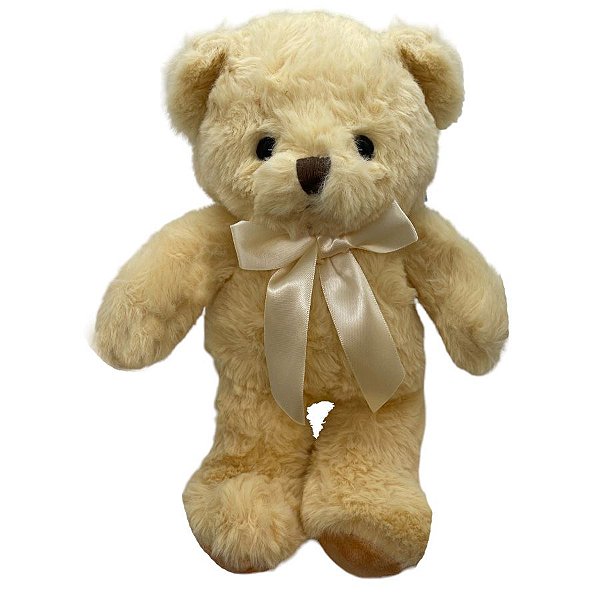 Urso de Pelúcia com Laço Creme - Bege - 28cm - 1 unidade - Rizzo