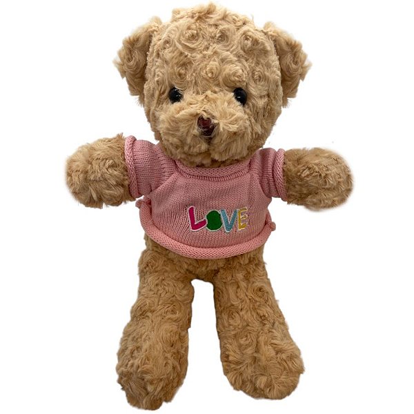 Urso de Pelúcia Marrom com Blusa Love - Rosa - 28cm - 1 unidade - Rizzo