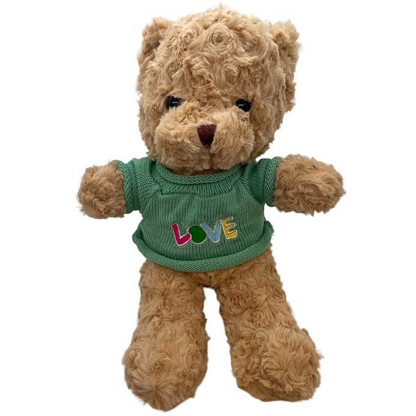 Urso de Pelúcia Marrom com Blusa Love - Verde - 28cm - 1 unidade - Rizzo