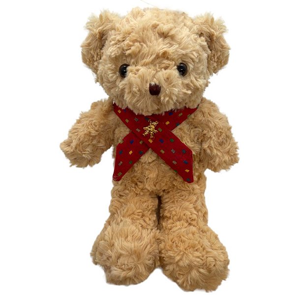 Urso de Pelúcia com Cachecol e Broche - Vermelho - 30cm - 1 unidade - Rizzo