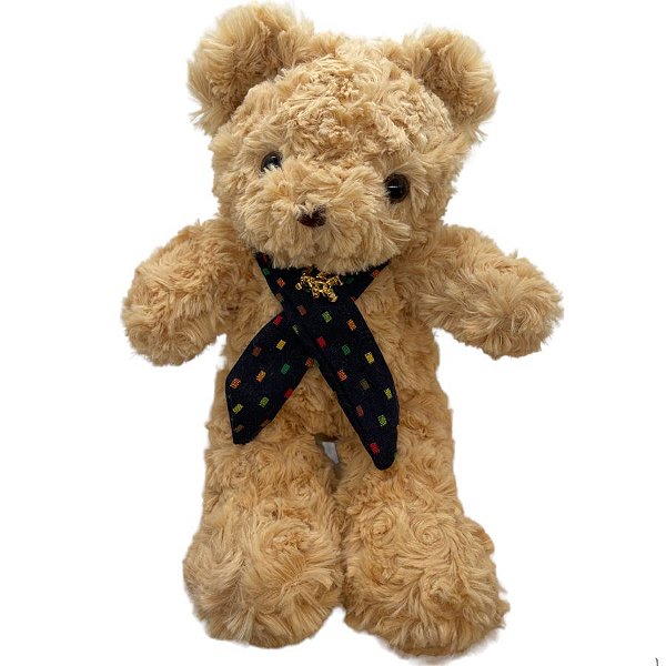 Urso de Pelúcia com Cachecol e Broche - Azul - 30cm - 1 unidade - Rizzo