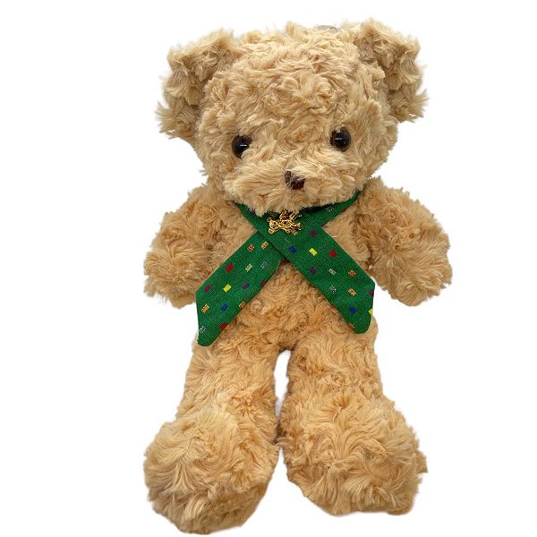 Urso de Pelúcia com Cachecol e Broche - Verde - 30cm - 1 unidade - Rizzo