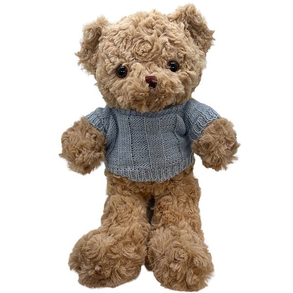 Urso de Pelúcia Marrom com Blusa de Lã - Azul - 30cm - 1 unidade - Rizzo