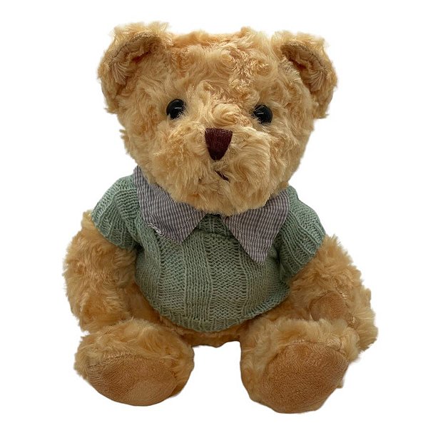 Urso de Pelúcia com Blusa de Lã - Verde - 23cm - 1 unidade - Rizzo