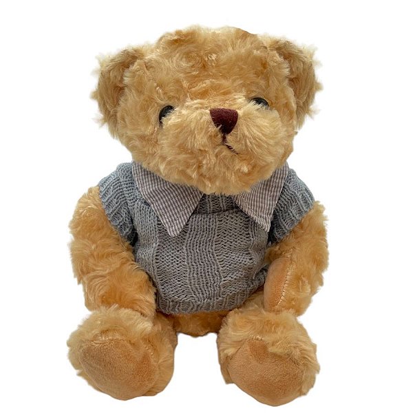 Urso de Pelúcia com Blusa de Lã - Azul - 23cm - 1 unidade - Rizzo