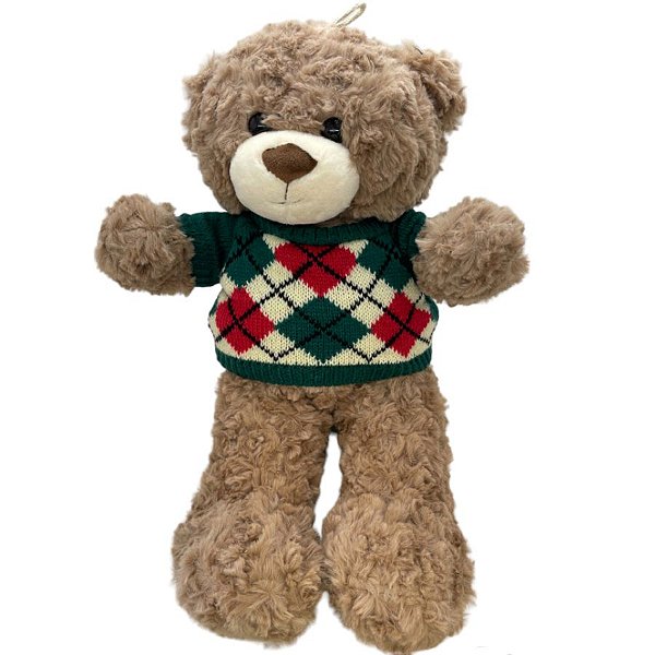 Urso de Pelúcia com Sueter de Lã - Verde - 37cm  - 1 unidade - Rizzo