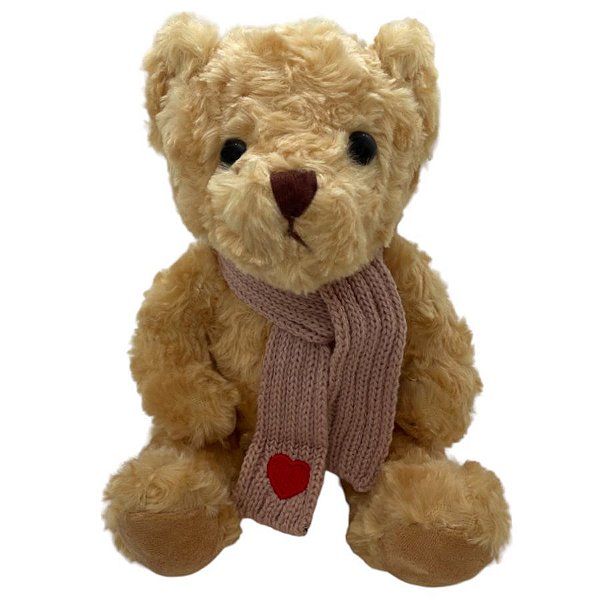Urso de Pelúcia Cachecol Coração - Rosa - 23cm - 1 unidade - Rizzo