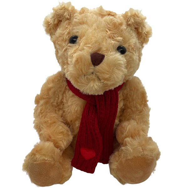 Urso de Pelúcia Cachecol Coração - Vermelho - 23cm - 1 unidade - Rizzo