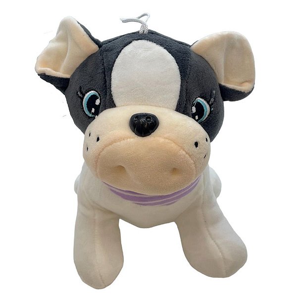 Cachorro de Pelúcia Bulldog - Branco e Preto - 22cm - 1 unidade - Rizzo