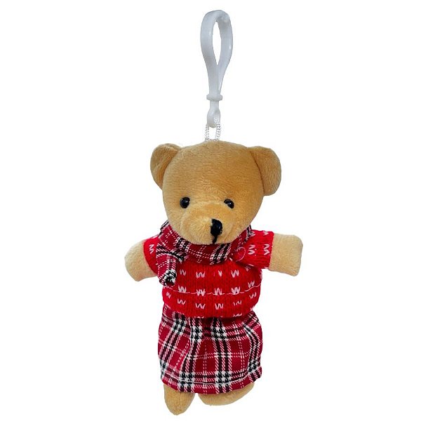 Chaveiro Urso de Pelúcia - Vestido Vermelho - 12cm - 1 unidade - Rizzo