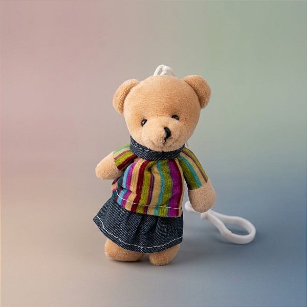 Chaveiro Urso de Pelúcia - Vestido Listrado Colorido - 14cm - 1 unidade - Rizzo