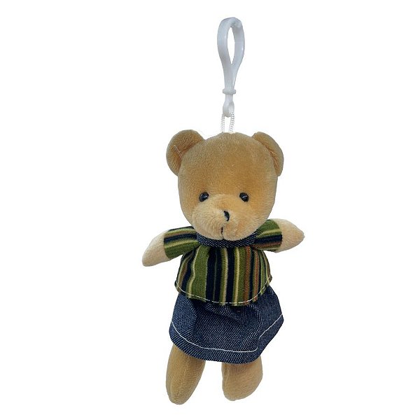 Chaveiro Urso de Pelúcia - Vestido Listrado Verde - 14cm - 1 unidade - Rizzo