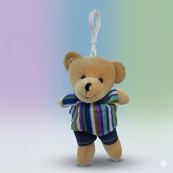 Chaveiro Urso de Pelúcia - Roupa Listrada - 14cm - 1 unidade - Rizzo