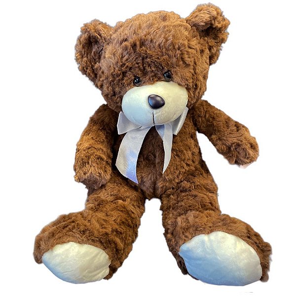 Urso de Pelúcia com Laço Prata - Marrom - 40cm - 1 unidade - Rizzo