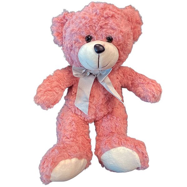 Urso de Pelúcia com Laço Prata - Rosa - 40cm - 1 unidade - Rizzo