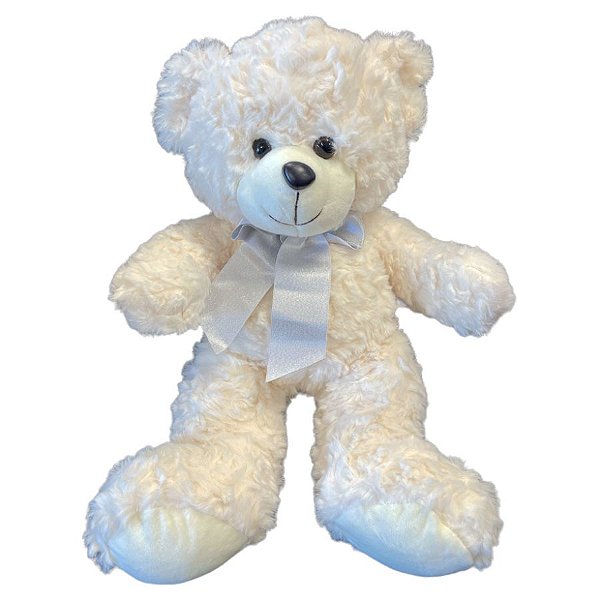 Urso de Pelúcia com Laço Prata - Creme - 40cm - 1 unidade - Rizzo