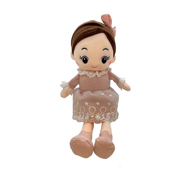 Boneca de Pelúcia com Vestido e Laço - Rosa - 35cm - 1 unidade - Rizzo