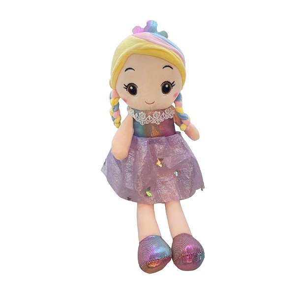 Boneca de Pelúcia com Vestido de Borboletas - Roxo - 40cm - 1 unidade - Rizzo