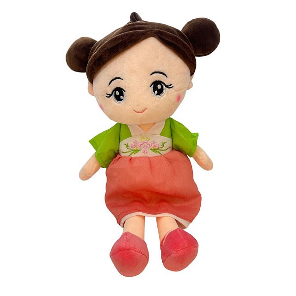 Boneca de Pelúcia com Kimono - Coral e Verde - 40cm - 1 unidade - Rizzo