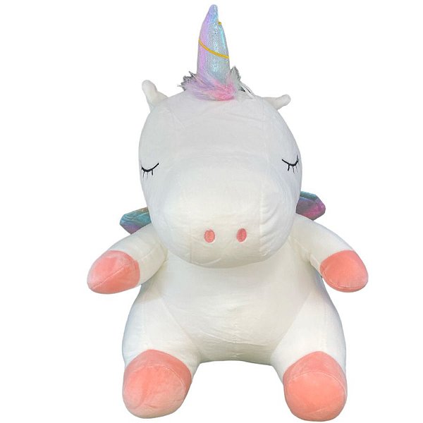 Unicórnio de Pelúcia Asas Metálicas - Branco - 45cm - 1 unidade - Rizzo