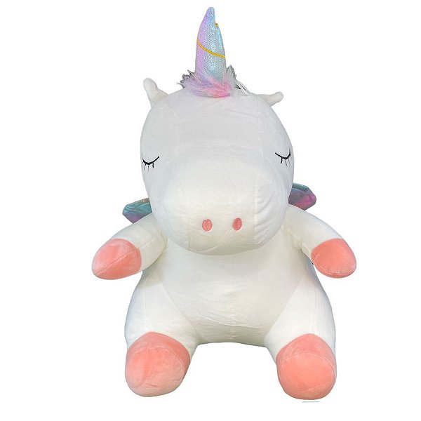 Unicórnio de Pelúcia com Asas Metálicas - Branco - 40cm - 1 unidade - Rizzo