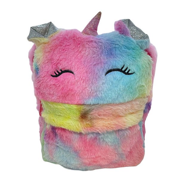 Mochila de Pelúcia Unicórnio - Coloridos Rosa - 25x30cm - 1 unidade - Rizzo