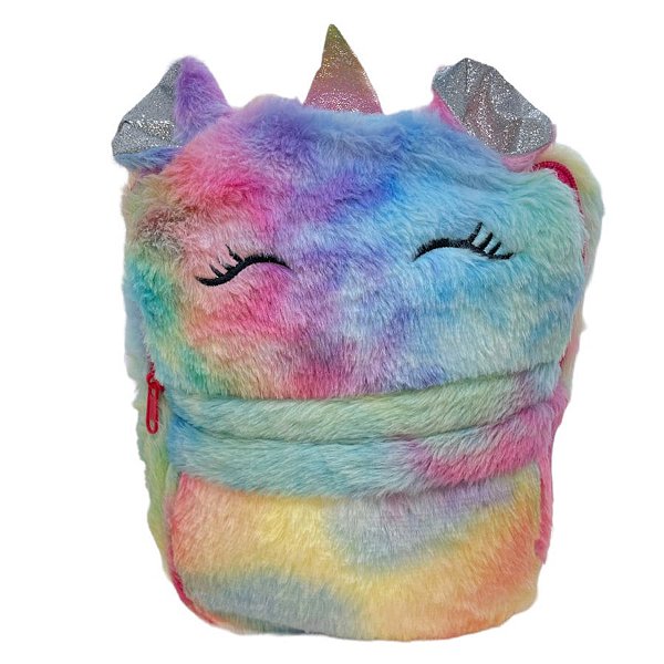 Mochila de Pelúcia Unicórnio - Coloridos - 25x30cm - 1 unidade - Rizzo