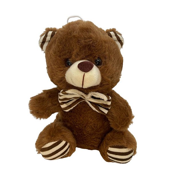 Urso de Pelúcia com Laço Listrado - Marrom - 20cm - 1 unidade - Rizzo