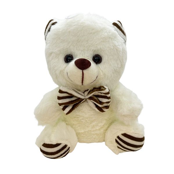Urso de Pelúcia com Laço Listrado - Branco - 20cm - 1 unidade - Rizzo