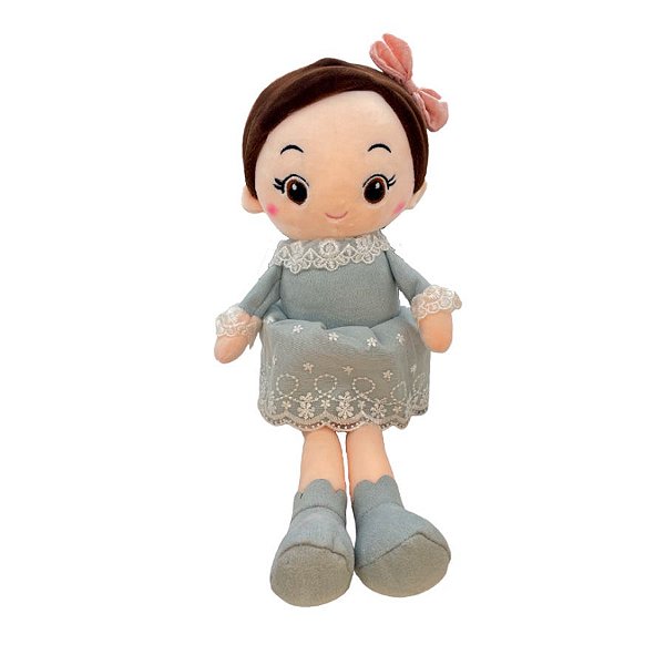 Boneca de Pelúcia com Vestido e Laço - Azul - 48cm - 1 unidade - Rizzo
