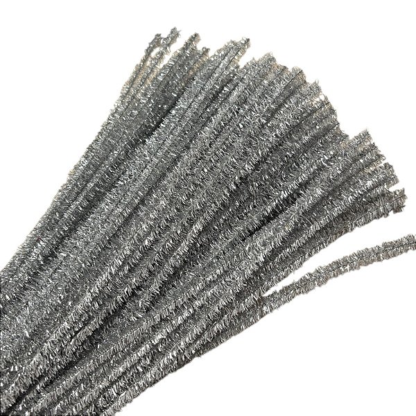 Haste de Chenille Glitter 30 cm - Prata - 100 unidades - Rizzo