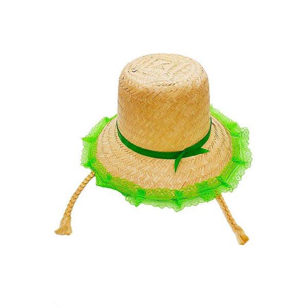 Chapéu de Palha de Renda com Trança - Verde com Trança Loira - 1 unidade - Rizzo