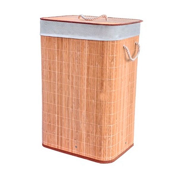 Cesto de Bambu Retangular com Dois Compartimentos e Forro - Canela - 52x32x60cm - 1 unidade - Rizzo