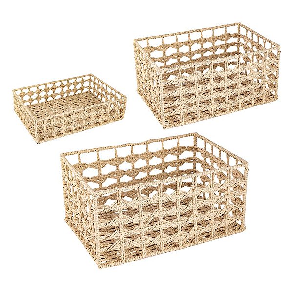 Kit Cesta Decorativa Ikolen de Fibra Natural - 3 unidades - Rizzo