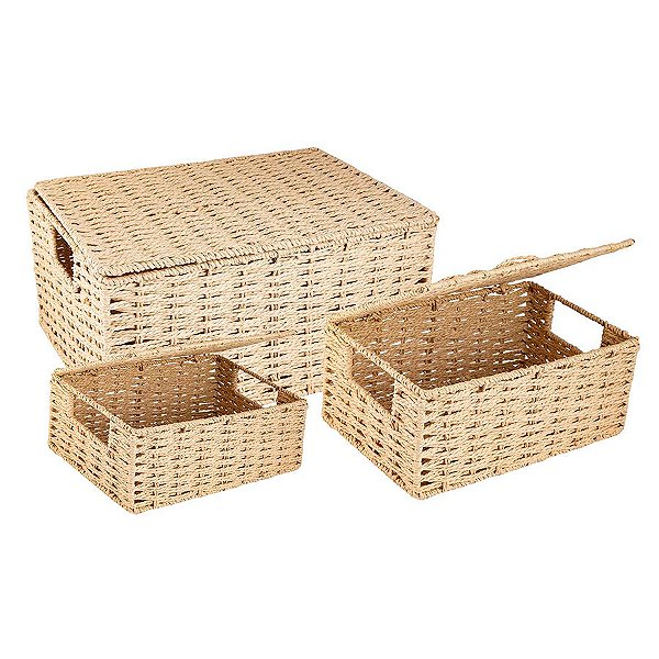 Kit Cesta Wayana com tampa de Fibra Natural - 3 unidades - Rizzo