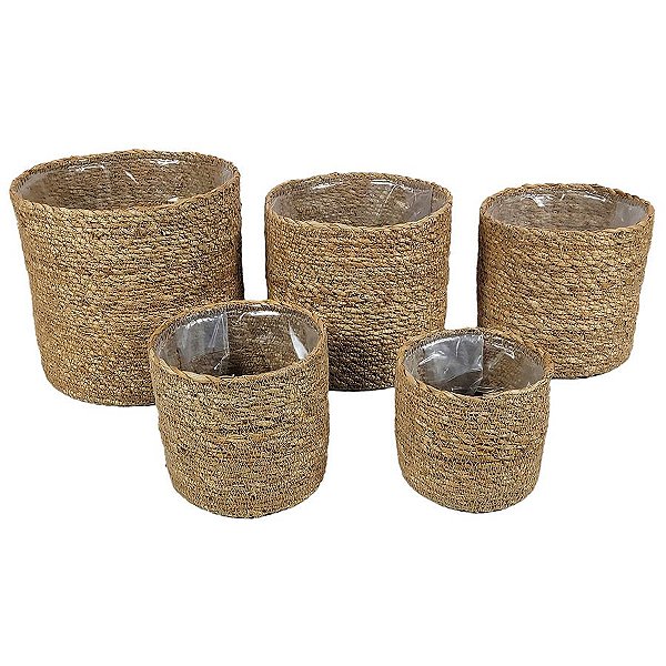 Kit Cesta Decorativa Mayara de Seagrass com Forro Plástico - 5 unidades - Rizzo