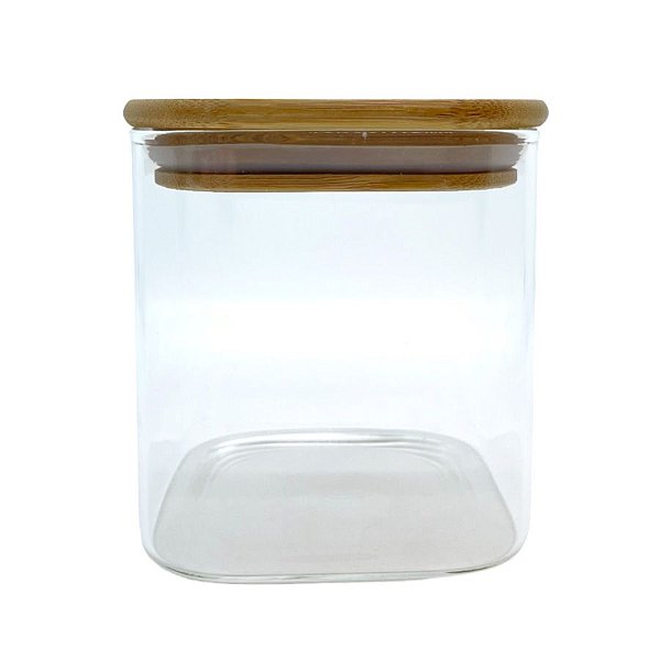 Pote de Vidro Hermético com Tampa de Bambu - 10x10cm - 675ml - 1 unidade - Rizzo