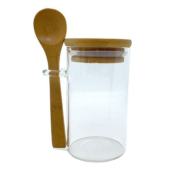 Pote de Vidro Hermético com Tampa e Colher de Bambu - 6x10cm - 200ml - 1 unidade - Rizzo