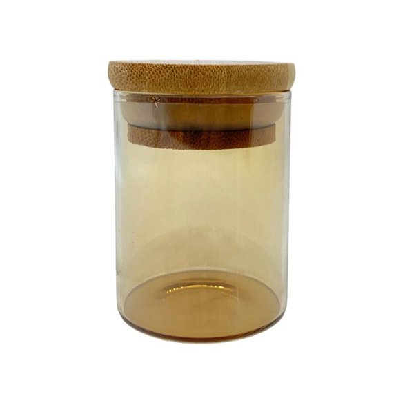 Pote de Vidro Âmbar Hermético com Tampa de Bambu - 6x8cm - 160ml - 1 unidade - Rizzo