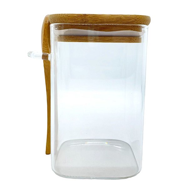Pote de Vidro Hermético com Tampa e Colher de Bambu - 8x12cm - 525ml - 1 unidade - Rizzo