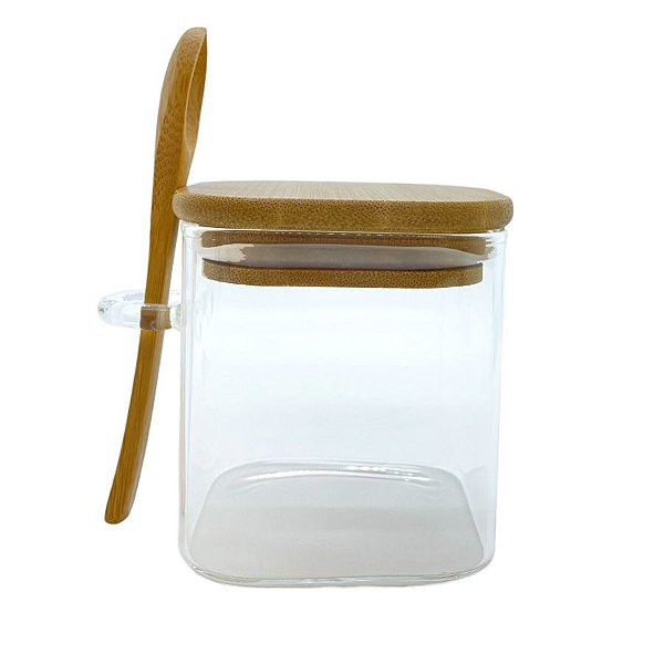 Pote de Vidro Hermético com Tampa e Colher de Bambu - 8x8cm - 325ml - 1 unidade - Rizzo