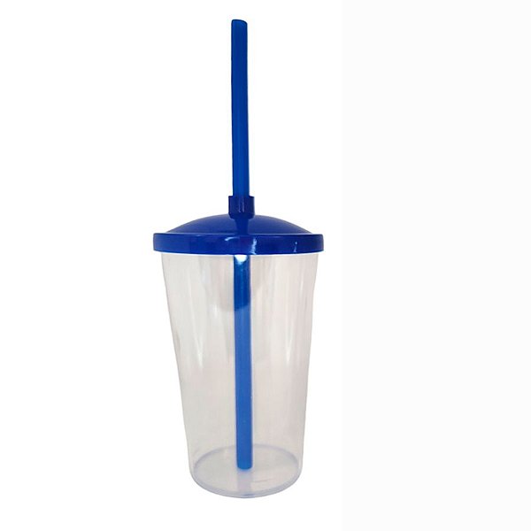 Copo de Acrílico Durável com Tampa e Canudo 300ml - Azul Royal - 1 unidade - Rizzo