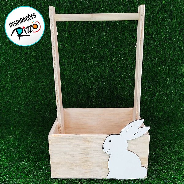 Cesta de Madeira - Coelho Branco - 25,5x15cm - 1 unidade - Rizzo
