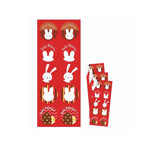 Adesivo Redondo - Feliz Páscoa Vermelha - 30 unidades - Rizzo