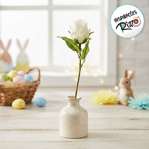 Flor Decorativa Artificial - Rosa Branca - 10,5cm - 1 unidade - Cromus - Rizzo