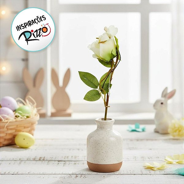 Flor Decorativa Artificial - Rosa Branca - 11,5cm - 1 unidade - Cromus - Rizzo