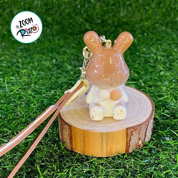 Chaveiro de Coelho Respingos Dourados -  Creme e Marrom - 5,5cm - 1 unidade - Rizzo