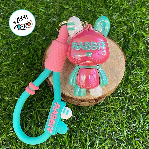 Chaveiro Coelho Metalizado - Rosa e Verde Água - 6cm - 1 unidade - Rizzo