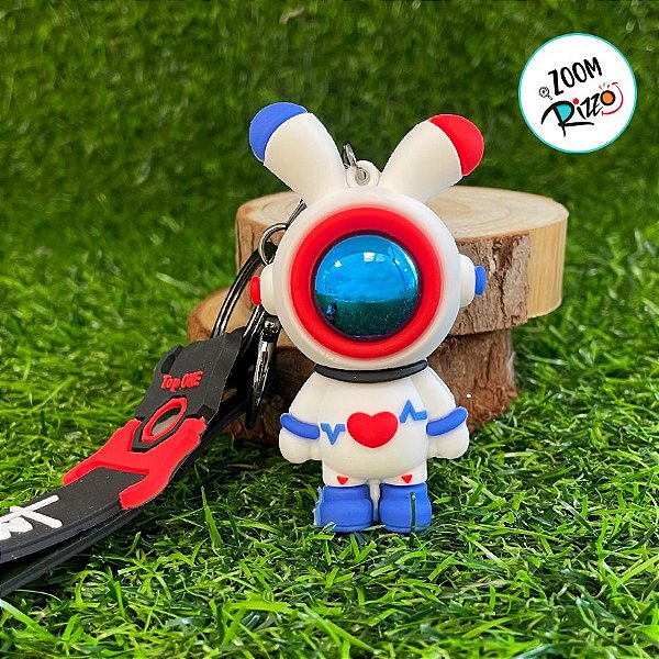 Chaveiro Coelho Astronauta - Azul e Vermelho - 7,5cm - 1 unidade - Rizzo